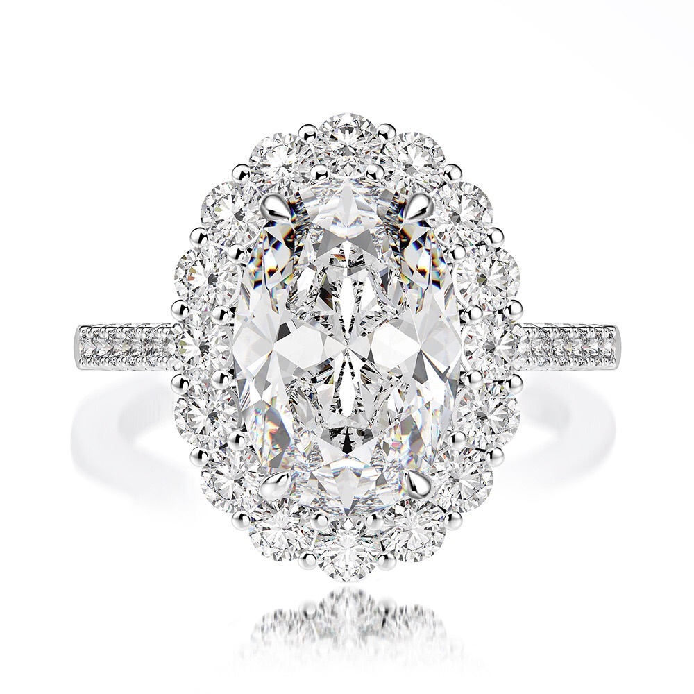 New Silver 5.6-carat Egg Shape 8*12mm High Carbon Diamond Candy Pink silver Ring